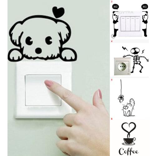 Cartoon Animal Switch Sticker 3D Wall Decal Cat Dog Mural Art Home Decor Cartoon Kids Room Decoration Switch Outlet Wall Sticker