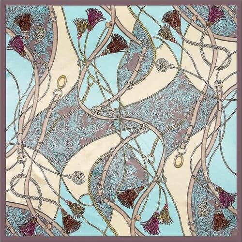 New Rope Tassel Printing Square Scarf Luxury Brand Silk Scarf For Women Hijab Shawl Foulard Scarves Wraps For Ladies