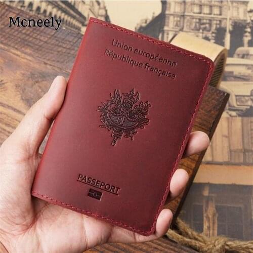 Hot France Passport Cover Crazy Horse Leather Card Holder Men Passport Case Travel Unisex French Genuine Leather Travel Wallet