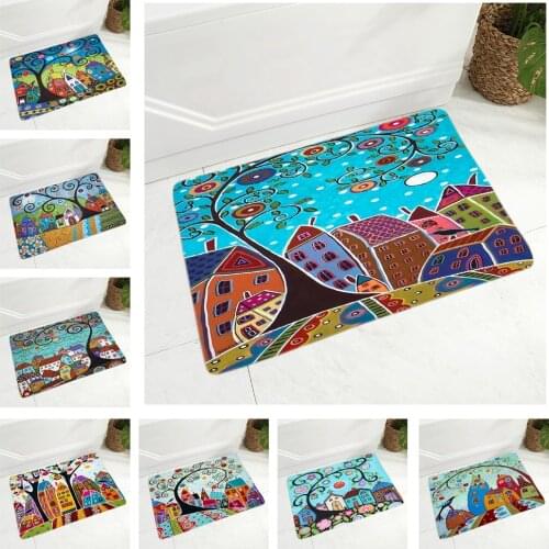 Retro Rural Color City Doormat Super Soft Flannel Carpet for Kitchen Bedroom Non-Slip Decor Cartoon House Floor Door Mat 40x60cm