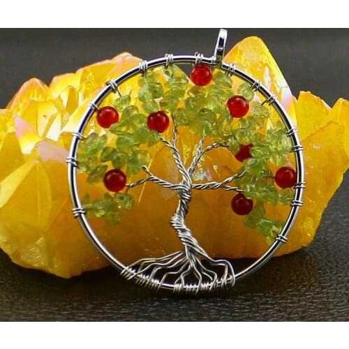 1pc Natural Austrian Crystal Chakra Stone Tree of Life Winding Pendant for Womens Jewelry Making DIY Necklace Accessories Wicca