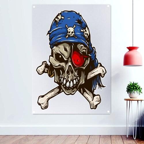 Captain Jolly Roger Poster Wall Art Pirate Symbol Flag Home Decoration Skull Crossed Daggers Banner Wall Hanging Canvas Painting