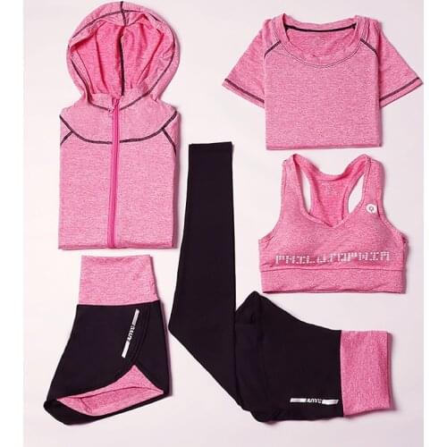 5pc / set sports suit track suit female yoga suit female fitness suit sportswear gym leggings sports bra ladies sportswear