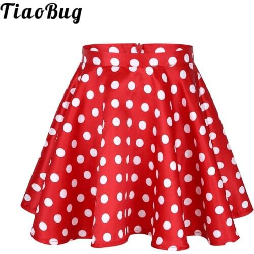 TiaoBug Kids Girls Vintage 50s Smooth Satin Polka Dots Back Zipper Ballet Latin Ballroom Modern Flared Skirt Dancewear Costume