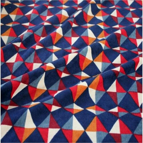 50*150cm Fall/Winter Contrast Color Geometric Diamond Corrugated Corduroy Printed Fabric Dress Handmade DIY Fabric