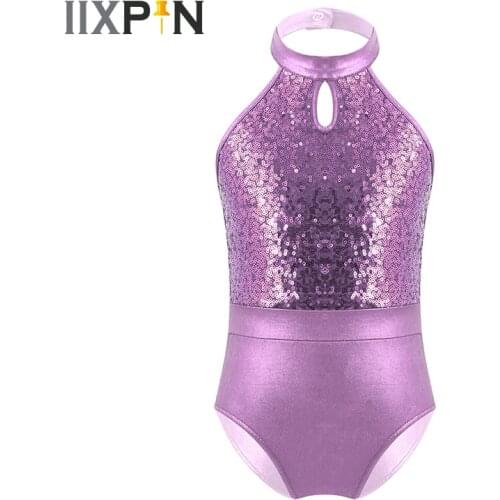 Ballet Leotards For Girls Dance Wear Kids Child Sleeveless Sparkling Sequins Backless Ballet Dance Gymnastics Leotard Jumpsuit