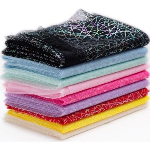 150cmx100cm Colorful Lines Organza Tulle Fabric Princess Dress Glitter Fabric New Year Organza Printed Bronzing Fabric