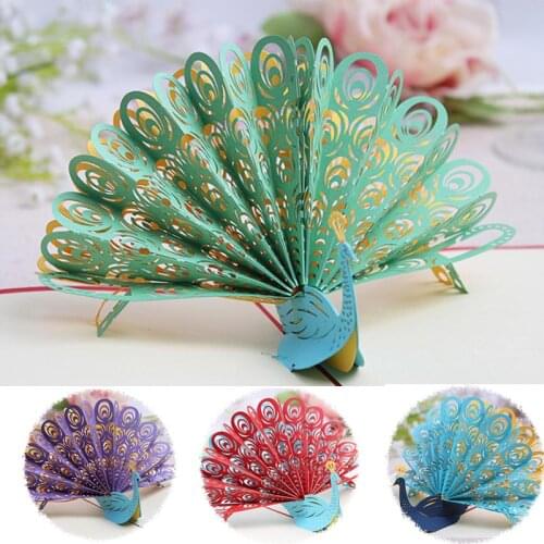Laser Cut Creativity Handmade 3D Pop Up Peacock Postcards Thank You Card birthday Invitations 1 Pcs Greeting Cards
