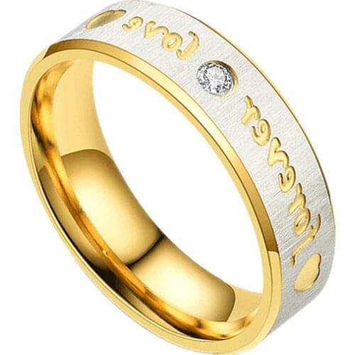 Yingwu Romantic Forever Love Round Finger Rings 316L Stainless Steel Rhinestone Ring Jewelry for Women Weeding Ring