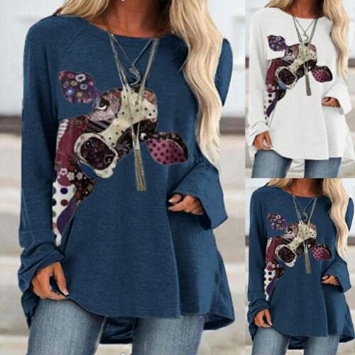 Womens 3D Cow animal Printed T-Shirts O-Neck Sweatshirts Tops Pullvoer Long Sleeve Shirt Sping Autumn Harajuku camiseta mujer