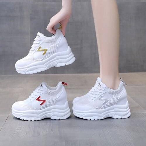 Women Chunky Sneakers 2021 Fashion Platform Sneakers Ladies Brand Wedges Casual Shoes For Woman Leather Sports Dad Shoes 9cm New