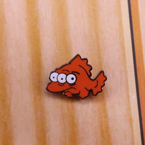 Blinky three eyed hard enamel pin cute mutated goldfish from cartoon