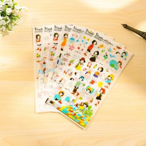 1set BZNVN Cute South Korea creative dress up girl DIY album hand diary diary posted mobile phone cartoon stickers tool