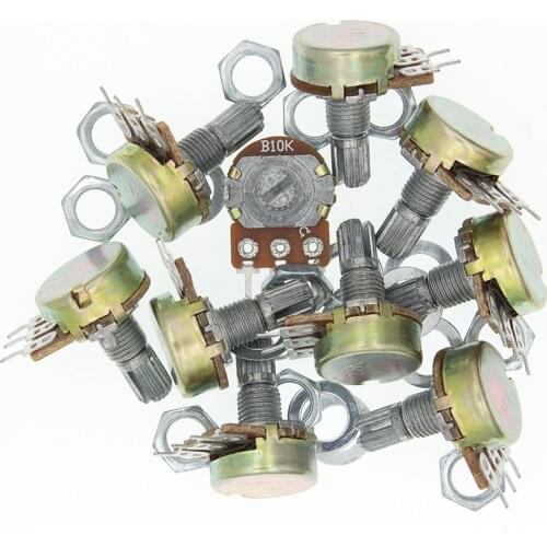 10PCS WH148 B1K B2K B5K B10K B20K B50K B100K B500K 3Pin Linear Potentiometer 15mm Shaft With Nuts And Washers