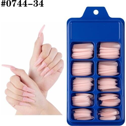 100Pcs Nude Color Acrylic False Long Coffin Nails Flat Shape Art Tips Ballerina Stiletto Full Cover Fake Nail Manicure Tools