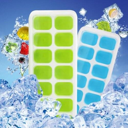 14-Hole Silicone Ice Cube Mold Tray with Rectangle-shape Ice Jelly Moulds with Lid Ice Cream Tools LX7519