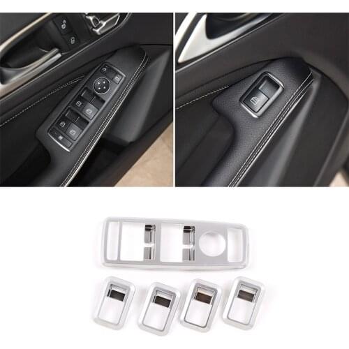 5pcs Silver ABS Window Lift Switch Button Frame Trim For Mercedes-Benz A B C E GLE GLA CLA GLK Class W176 W204 W212 W166 W218