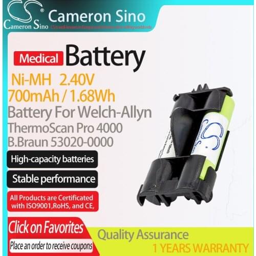 CameronSino Battery for Welch-Allyn ThermoScan Pro 4000 fits B.Braun 53020-0000 Medical Replacement battery 700mAh/1.68Wh 2.40V