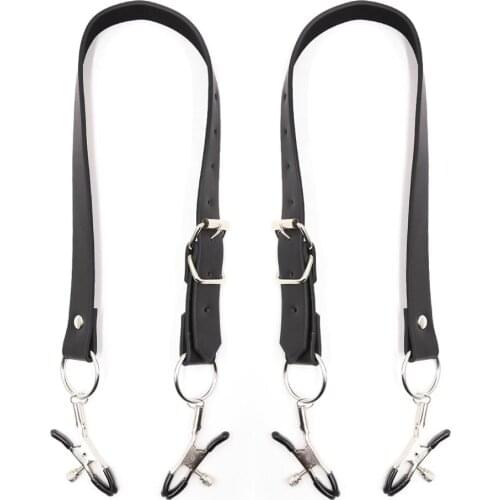 BDSM Bondage Restraint Wrap Around Thigh Spread Labia Spreader Straps With Vagina Clamps,Humiliation Play Nipple Clamps Roleplay