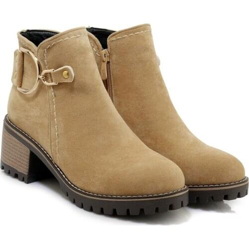 Big Size 10 - boots women shoes ankle boots for women ladies boots shoes woman winter Round head thick with