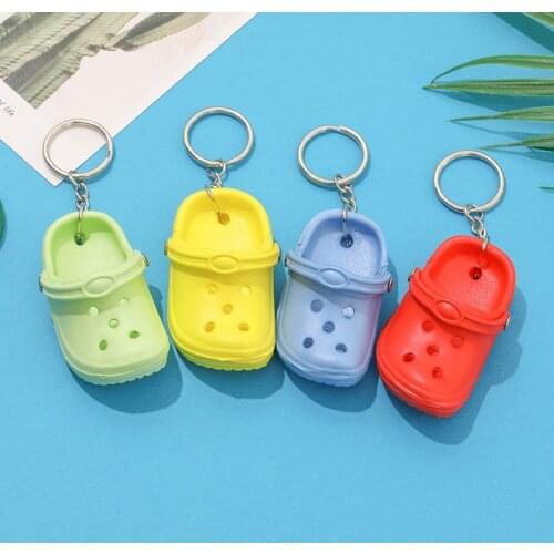 10pcs Mixed Colors 3D Mini 7.5cm EVA Beach Hole Little Shoe Keychain Bag Accessories Keyring Car Handbag Key Chain Charms