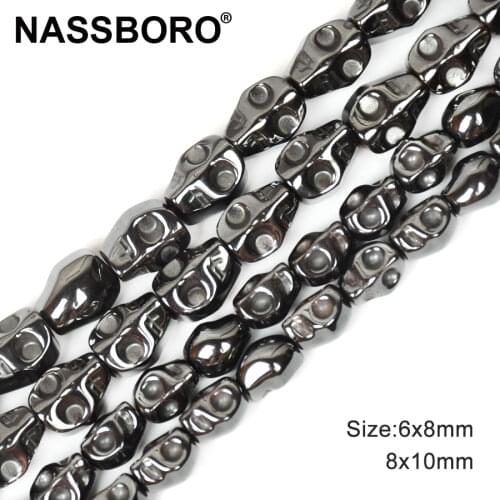 Skull Shape Natural Hematite Beads Black Loose Spacer Metal Stone Beads Bracelet Jewelry Making Handmade DIY Accessories