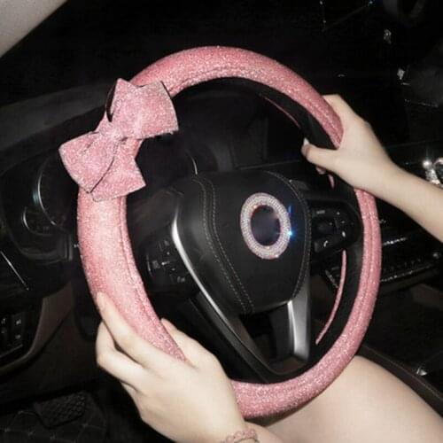 Cartoon Bowknot Steering Wheel Cover Bling Winter Fabric Auto Car Accesorios Interior Shining For Girls and Women BMW Touran