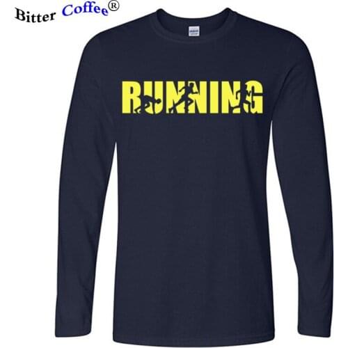 Autumn and Winter Novelty Running Print Tees Male Sport T Shirt Free Shipping Casual Popular 100% Cotton Soft Long Sleeve Tshirt