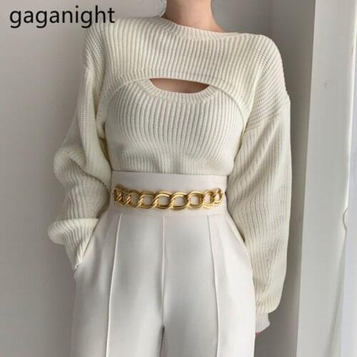 Gaganight Solid Women Fashion Korean Jumpers Korean Fashion Pullover Female Autumn Winter Crop Pull Femme New Sweater Sexy