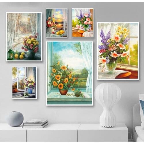 Classical Europe Flower in Vase Canvas Paintings Plants Wall Art Posters And Prints Landscape Pictures Room Cuadros Decor