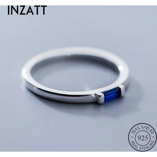 INZATT Real 925 Sterling Silver Blue Zircon Rectangle Ring For Fashion Women Fine Jewelry Cute Minimalist Accessories Gift