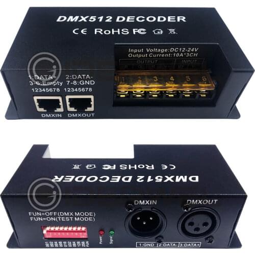 3 Channel Dmx Decoder RGB Led Light Strip Controller DMX 512 PWM Dimmer Driver 30A Input DC12V-24V 3CH Stage Lighting Effect
