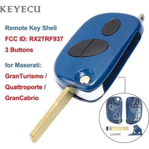 Keyecu Shell Only 3 Buttons Flip Remote Key Case Cover Housing for Maserati Quattroporte GranTurismo 2005-2011, FCC: RX2TRF937