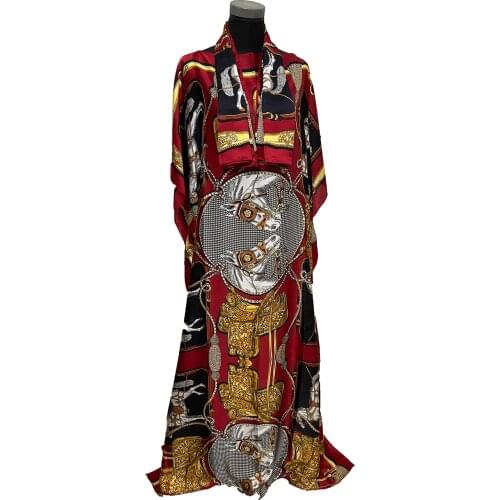 Muslim 2021 New Bohemian Floral Silk Length 145Cm *100 CM Bust Abaya Dresses Traditional Kuwait Summer Beach Caftan Hijab