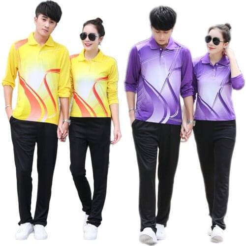 Men badminton long sleeve shirt+pants, Table tennis Jackets Tennis shirts Womens' training jerseys sportswear trousers tracksuit