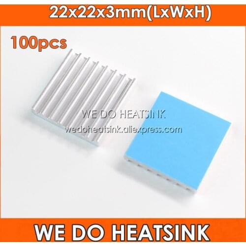 WE DO HEATSINK 100pcs 22x22x3mm Aluminum CPU IC Heatsink With Thermally Conductive Adhesive Transfer Tape Applied