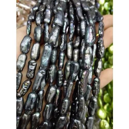 One Strands Real Pearl 12-18mm Black colors Elongated Pearl rectangle Natural Freshwater Pearl loose beads 35cm / 15inch