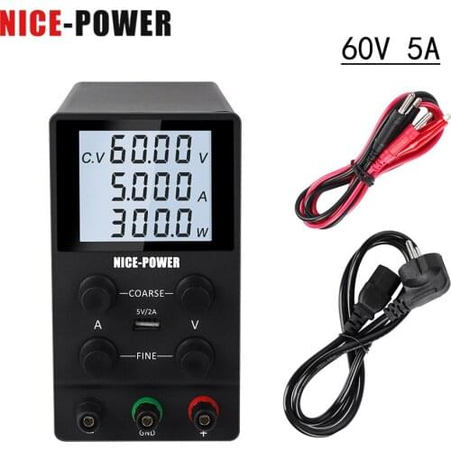 Newest USB 60V 5A LCD Lab Switching Regulated DC Power Supply Adjustable Power Display 4 Digit Display 0.001A Fine adjustment
