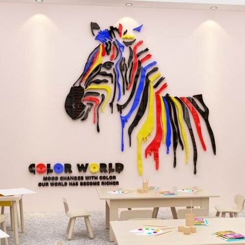 New arrival Cartoon zebra 3D Acrylic wall stickers For kids room Living room DIY Art wall decor Colorful zebra wall decorative