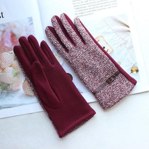 New Womans Knitted Gloves Female High-Elastic Cotton Material Velvet Repair Hands Button Style Winter Warm Gloves