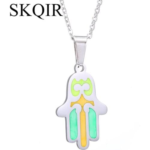 New Design Jewelry Hamsa Hand Pendant Necklace Palm Shaped Silver Color Chain Stainless Steel Necklaces For Women Christmas Gift