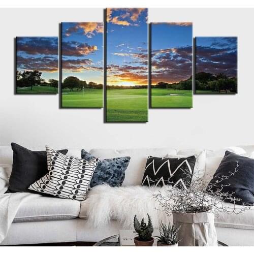 Golf Course Poster Art Prints 5 Panels Wall Art Match Picture Artwork Canvas Painting for Living Room Wall Decor