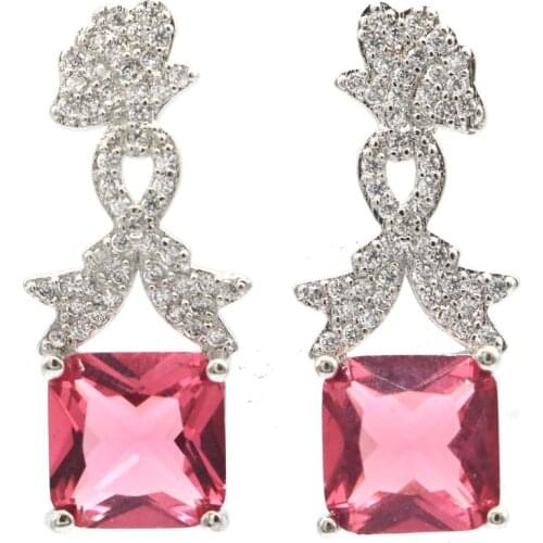 30x23mm Pretty Flowers Shape White Sapphire White CZ Womans Engagement Silver Earrings