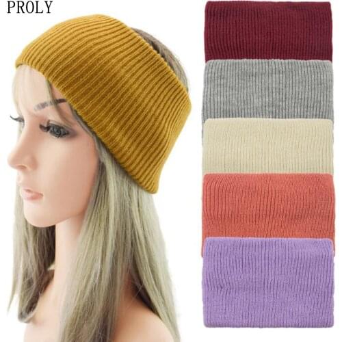 PROLY New Fashion Women Headband Knitted Turban High Elastic Hairband Solid Color Turban For Adult Hair Accessories Winter