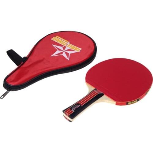 Long Handle Shake-hand Table Tennis Racket Ping Pong Paddle + Waterproof Bag Pouch Red Indoor Table Tennis Accessory