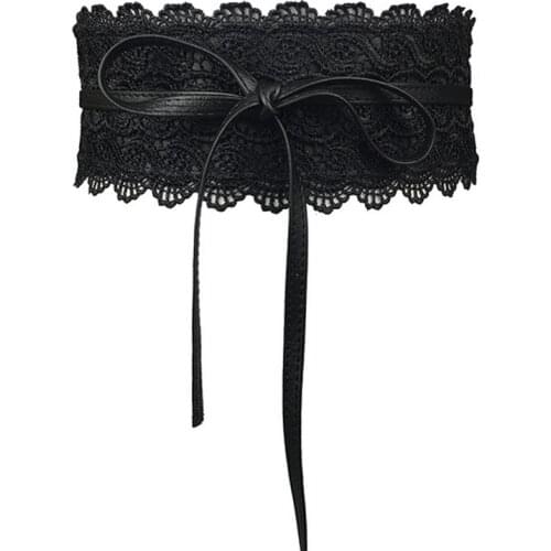 New Black White Lace Wide Decor Belt Female Self Tie Waistband Belts for Women Wedding Dress Waist Band