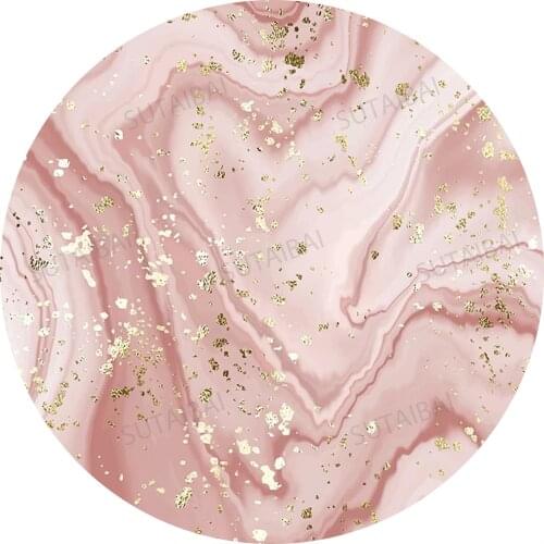 Pink Marble Gold Baby Shower Photography Background Circle Cover Girl Photo Round Backdrop Birthday Party Decoration Banner