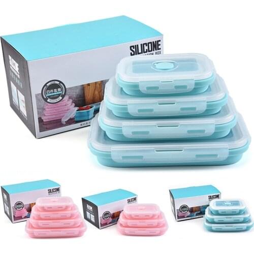 Collapsible Food Container Box Silicone Lunch Box Portable Food Storage Containers Picnic Box 350ml 500ml 800ml 1200ml BPA Free