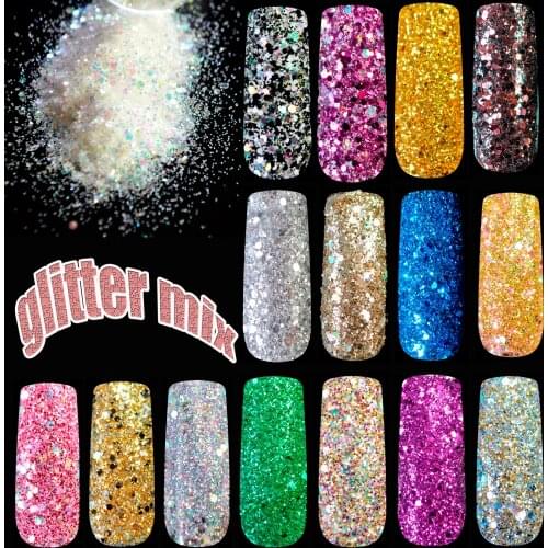 Mix Nail Art Glitter Powder Color Sequins Makeup Nail Super Shining Nail Glitter Powder Acrylic Nail Decor Golden Pink Green DIY