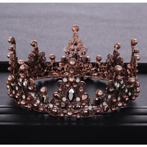 Vintage Wedding Crown Baroque Pearl Rhinestone Crystal Crown Headband Bridal Hair Accessories Prom Queen Crown Bride Round Crown